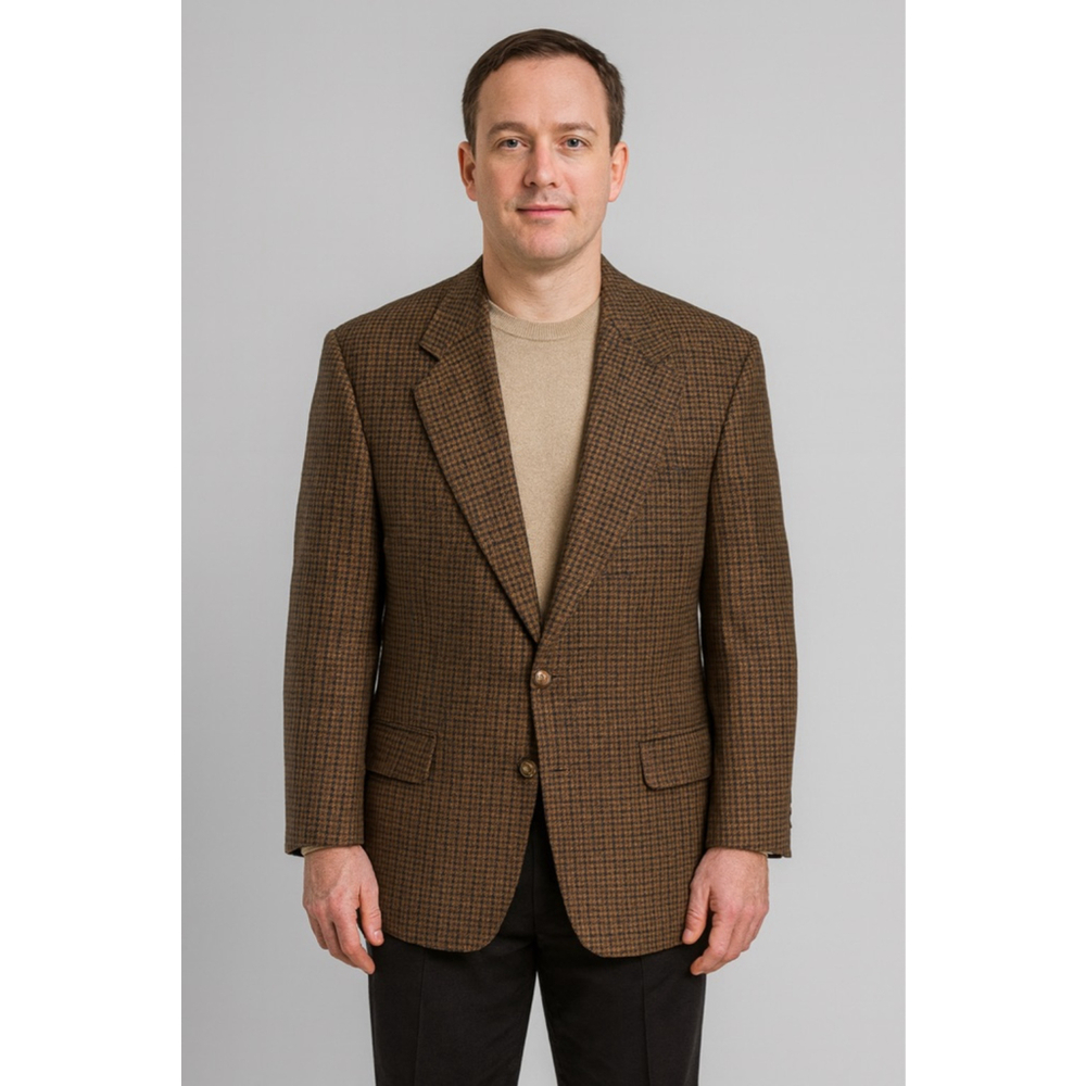 Oscar de la Renta Men’s Houndstooth Sport Coat Blazer Brown Wool Size 41L